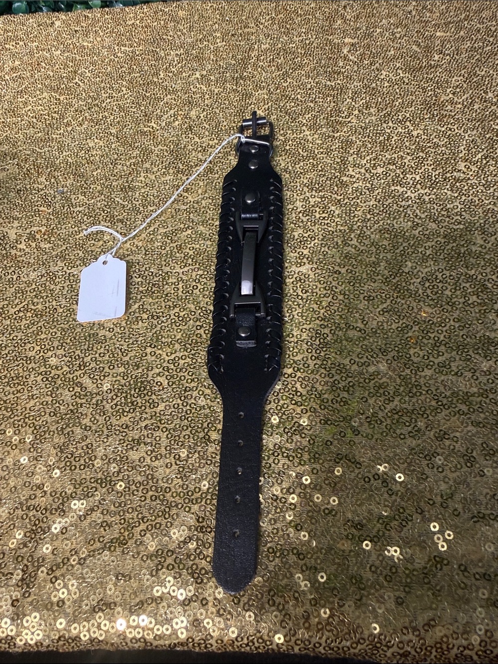 Black Leather Men’s Wrist Strap with Metal Clip